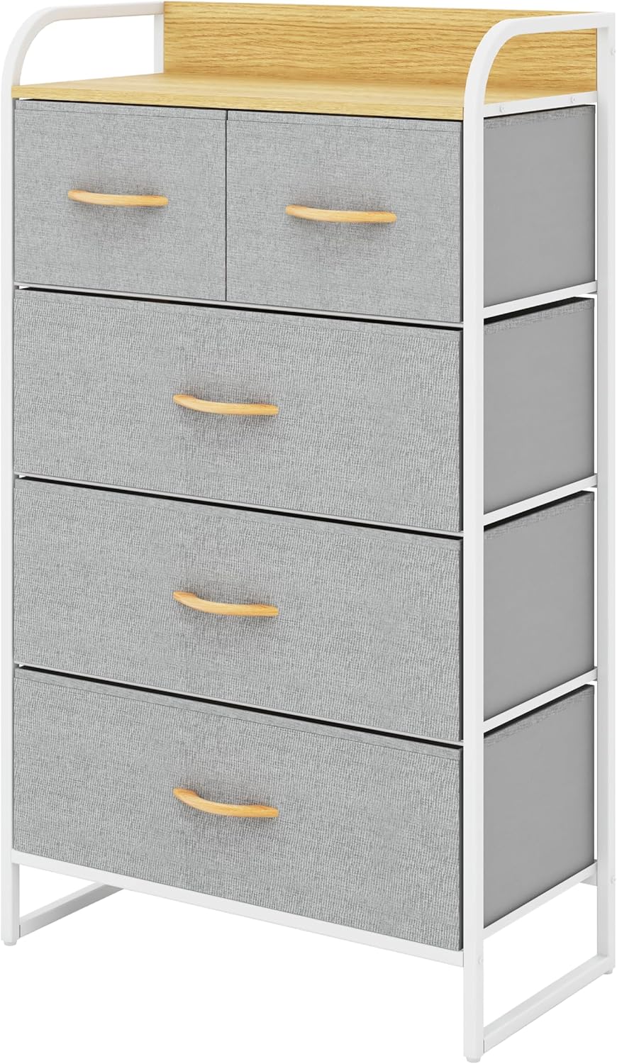 MU:4LIFE Cómoda De 5 Cajones Almacenamiento para Hogar Y Oficina, Organizador Cajonera De Estructura Metal y Cajones De Tela Lino Poliéster y Tela No Tejida (Gris Claro)