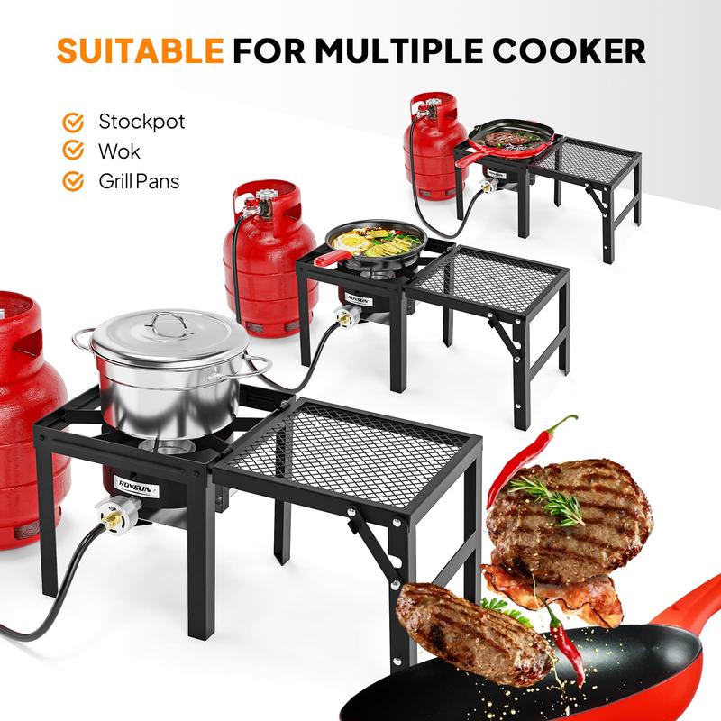 Quemador de propano de alta presión ROVSUN de 100 000 BTU con estante lateral plegable, estufa de gas individual con regulador para cocinar al aire libre, acampar, barbacoas, freír pavo, hervir mariscos y elaborar cerveza casera.