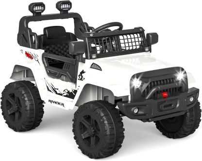 Hetoy Ride on Truck Car 12V Kids Electric Vehicles with Remote Control Spring Suspension, LED Lights, Bluetooth, 2 Speeds