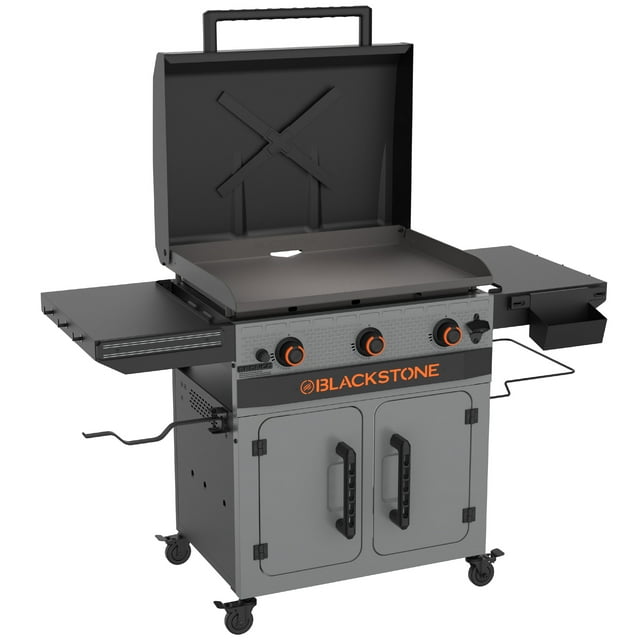 Plancha Omnivore Blackstone Bronco de 3 quemadores XL de 28" con gabinete y estantes laterales dobles