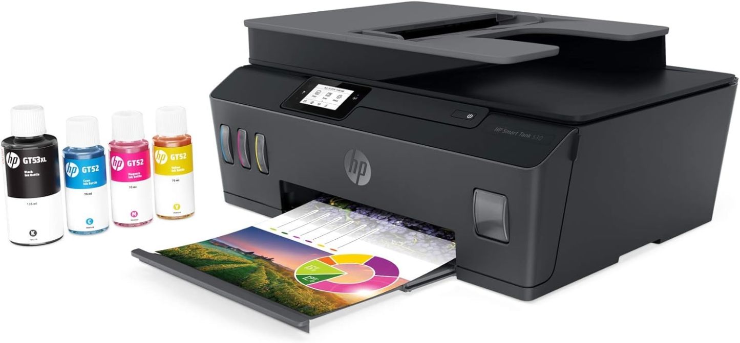 HP Impresora Multifuncional HP Smart Tank 530, Tinta Continua, Color, Wi-Fi, Dúplex (Doble Cara) Manual, ADF Alimentador Automático (4SB24A)