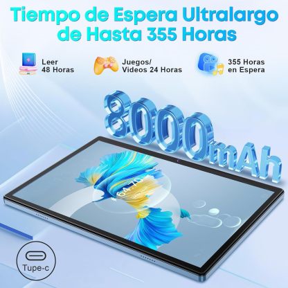 Tablet Android 14, 10.1 Pulgadas Tablets de 8 CPU, 16GB RAM 512GB ROM, 1280x800 HD, Tableta con Cámara Dual 8MP + 5MP, 8000mAh con 2 Protector Pantalla, Teclado, Funda, Mouse Inalámbrico, Lápiz (Azul)