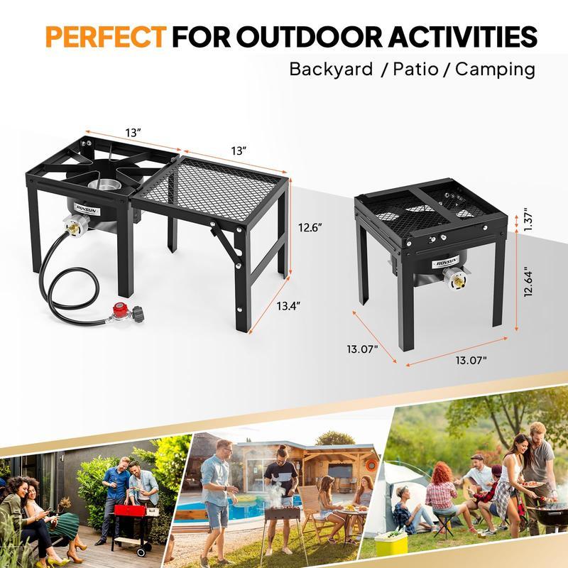 Quemador de propano de alta presión ROVSUN de 100 000 BTU con estante lateral plegable, estufa de gas individual con regulador para cocinar al aire libre, acampar, barbacoas, freír pavo, hervir mariscos y elaborar cerveza casera.