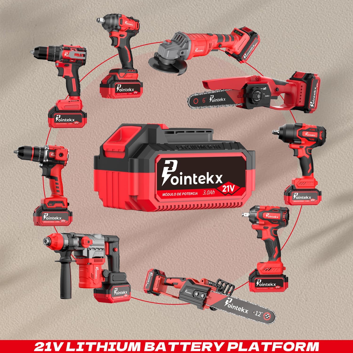 POINTEKX Pistola de Impacto 1/2" Inalambrica, 450N.M Llave de Impacto con Motor sin Escobillas, 2 * 3.0Ah Baterías Taladro de Impacto para Tornillos M6-M14, para Bricolaje y Reparación de Autos