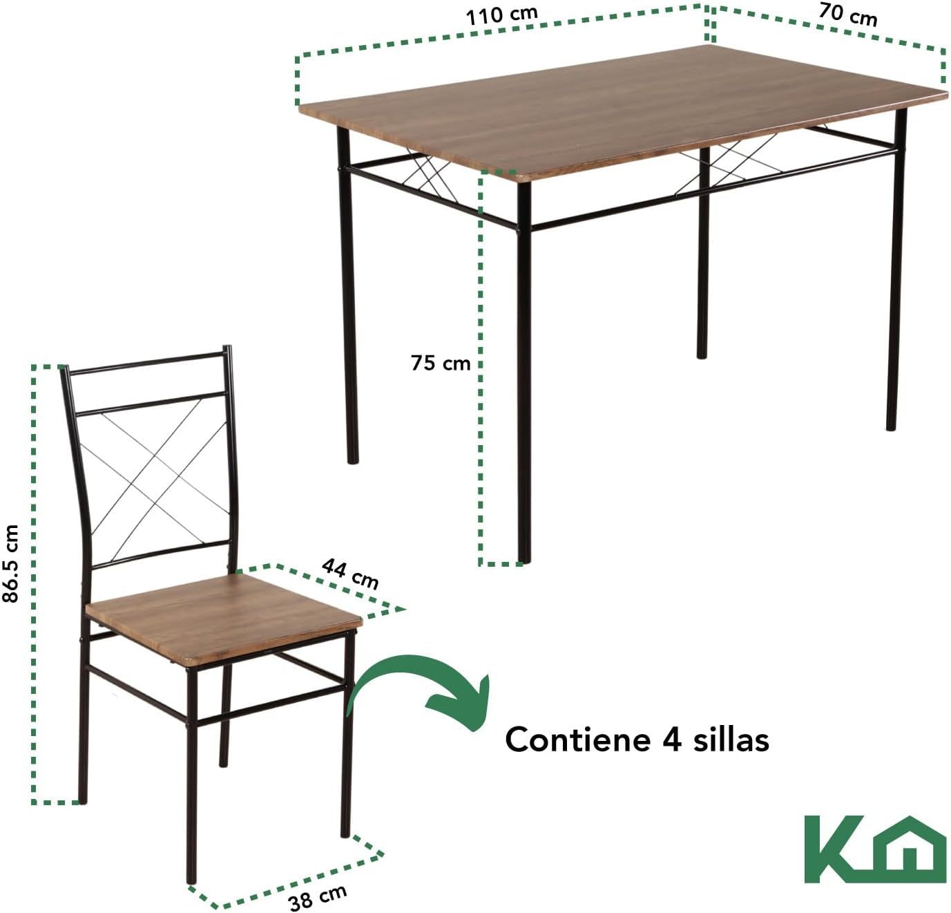 Kingshouse | Mesa de Comedor con 4 Sillas – Mesa de Madera MDF para 4 Personas – Estructura metálica – Moderna Minimalista – Juego de Mesa + 4 Sillas – Muebles para Cocina Restaurante y Cafeterías