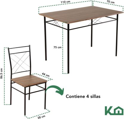 Kingshouse | Mesa de Comedor con 4 Sillas – Mesa de Madera MDF para 4 Personas – Estructura metálica – Moderna Minimalista – Juego de Mesa + 4 Sillas – Muebles para Cocina Restaurante y Cafeterías