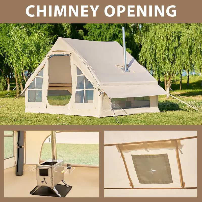 Coche de campaña inflable con bomba - Tiendas de glamping de aire, fácil de montar, tienda inflable impermeable de Oxford, tienda de cabina de 4-6 personas con ventana de chimenea y malla