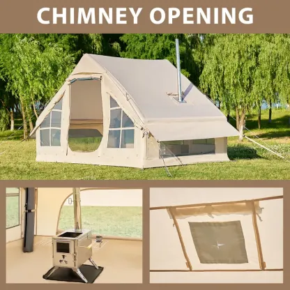 Coche de campaña inflable con bomba - Tiendas de glamping de aire, fácil de montar, tienda inflable impermeable de Oxford, tienda de cabina de 4-6 personas con ventana de chimenea y malla