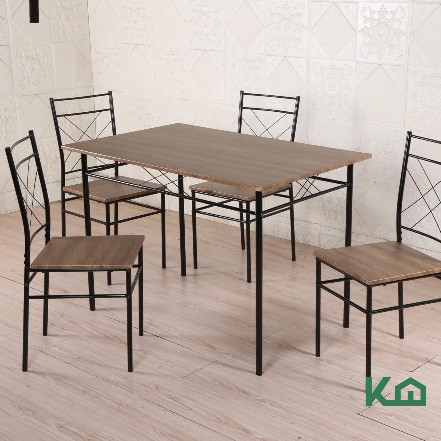 Kingshouse | Mesa de Comedor con 4 Sillas – Mesa de Madera MDF para 4 Personas – Estructura metálica – Moderna Minimalista – Juego de Mesa + 4 Sillas – Muebles para Cocina Restaurante y Cafeterías