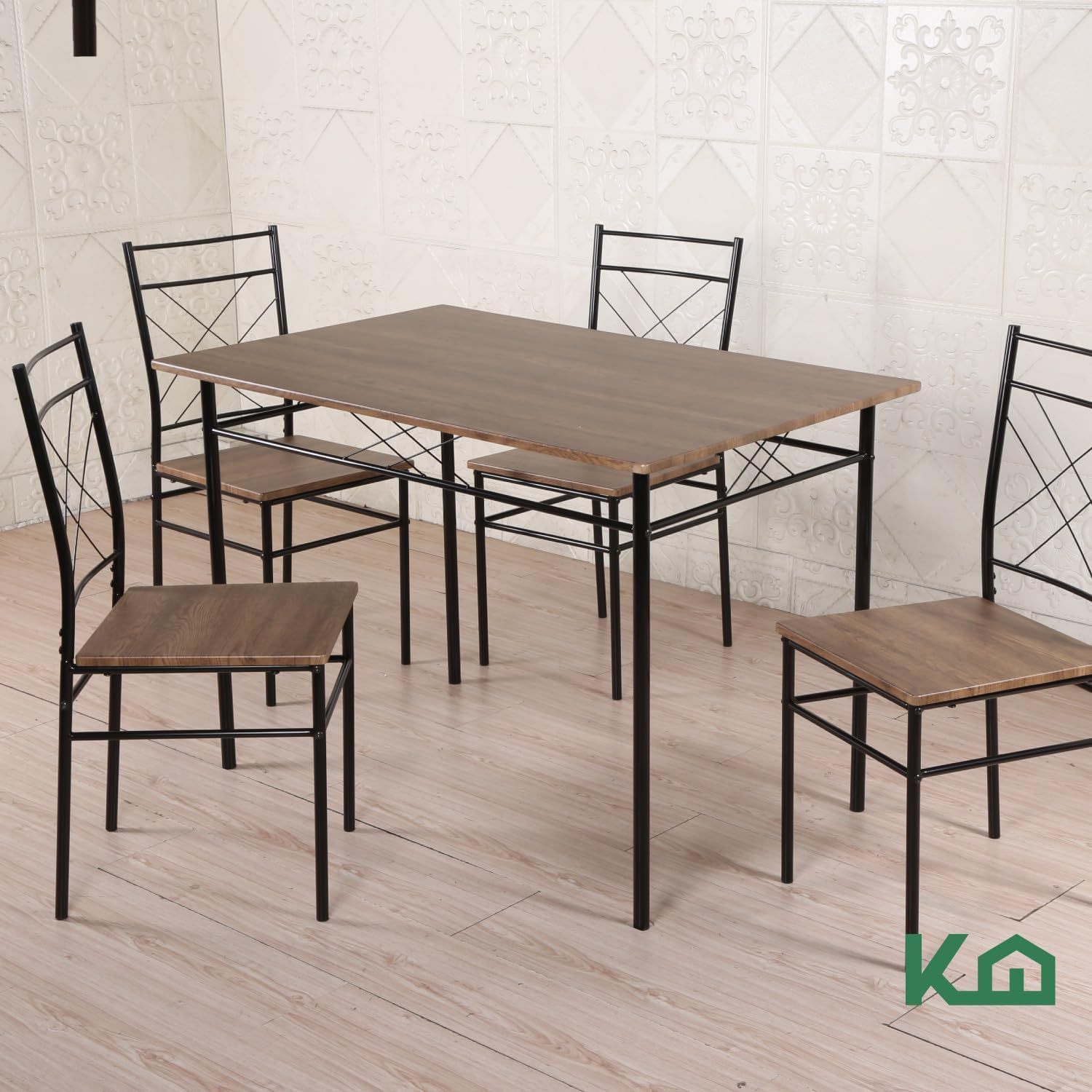 Kingshouse | Mesa de Comedor con 4 Sillas – Mesa de Madera MDF para 4 Personas – Estructura metálica – Moderna Minimalista – Juego de Mesa + 4 Sillas – Muebles para Cocina Restaurante y Cafeterías