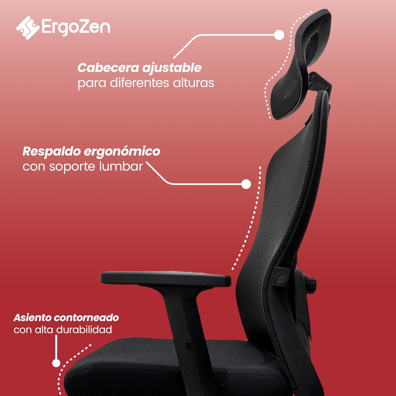 ERGOZEN Silla de Oficina Ergonómica Ejecutiva. Silla Escritorio con Cabecera y Soporte Lumbar Ajustable, Silla ergonomica de Escritorio con Respaldo de Malla y reposabrazos Ajustable.