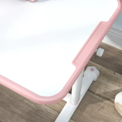 Qaba Juego de escritorio y silla para niños de altura ajustable para escribir y dibujar con escritorio inclinable, cajón de almacenamiento y estante de lectura