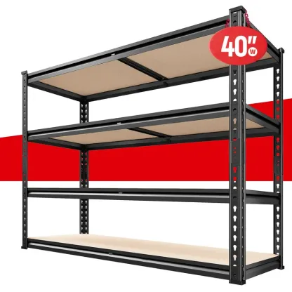 Estanterías de Almacenamiento de Garaje de 4 Niveles de Alta Resistencia - Ajustables, Fácil Montaje, Capacidad de 2000lbs, Metal Resistente a Arañazos con Tableros de MDF para Despensa, Armario y Más, Estante de Pie