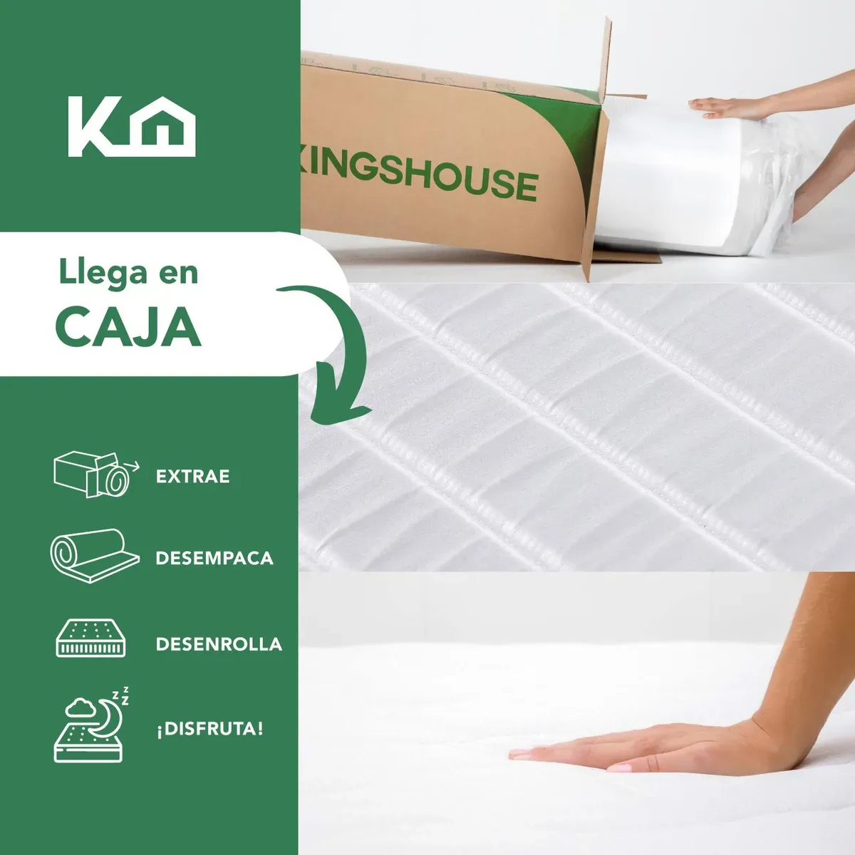 Colchon Individual En Caja Estructura De Resortes Blanco Kingshouse Espuma De Alta Densidad Memory Foam Antiacaros Hipoalergenico Peso Soportado 120kg Firmeza Comodidad Descanso Poliester
