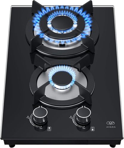 AVERA Parrilla de gas 3 quemadores Premium, Superficie de vidrio templado 60 cm, Soportes Hierro fundido, Encendido Electronico, Estufa Empotrable para Gas LP y Natural, Incluye espreas | VT3