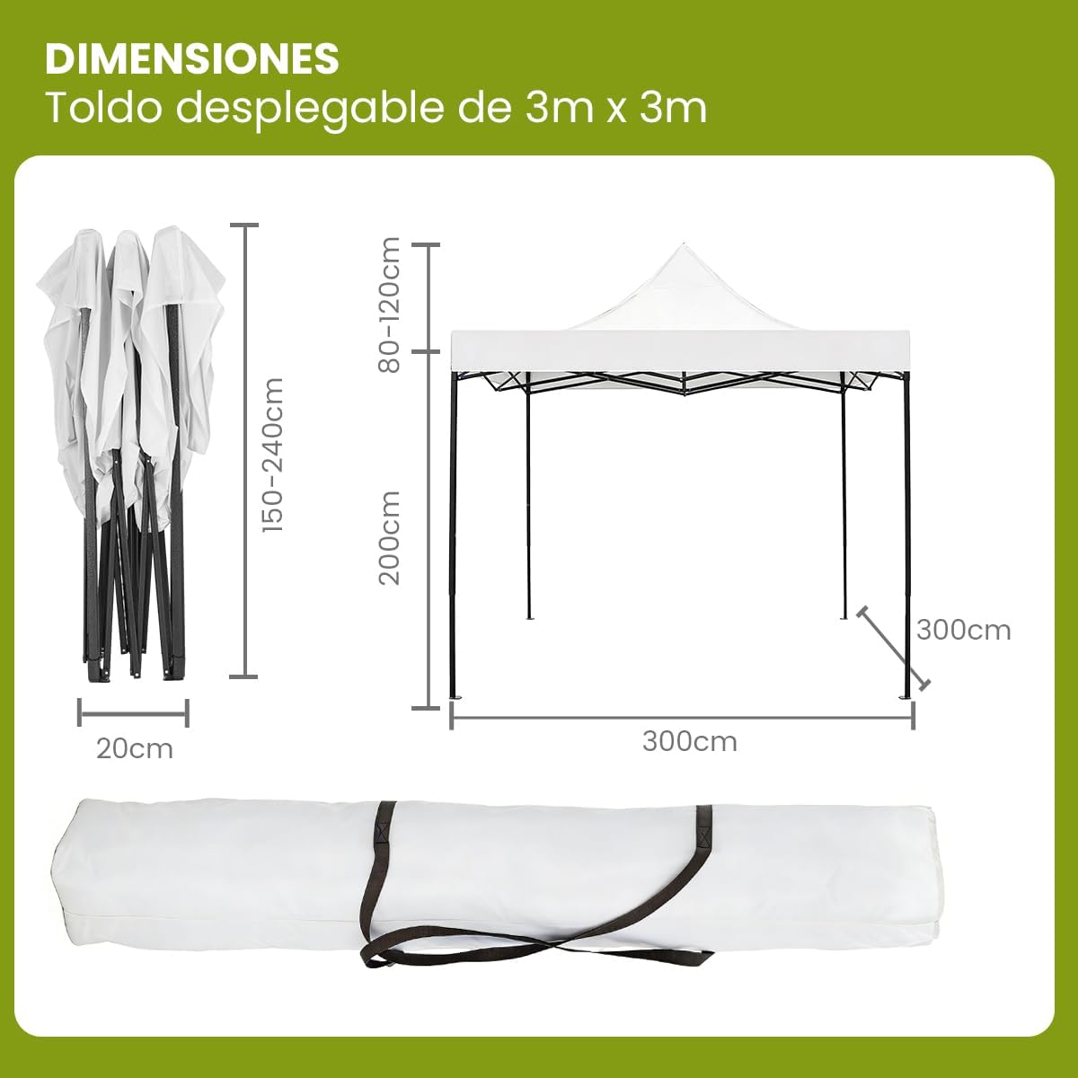 Carpa Plegable 3 x 3 m, Toldo de jardÃ­n Impermeable, Carpas para Exteriores Pergola,Cenadores para Jardin Fiesta Camping Playa