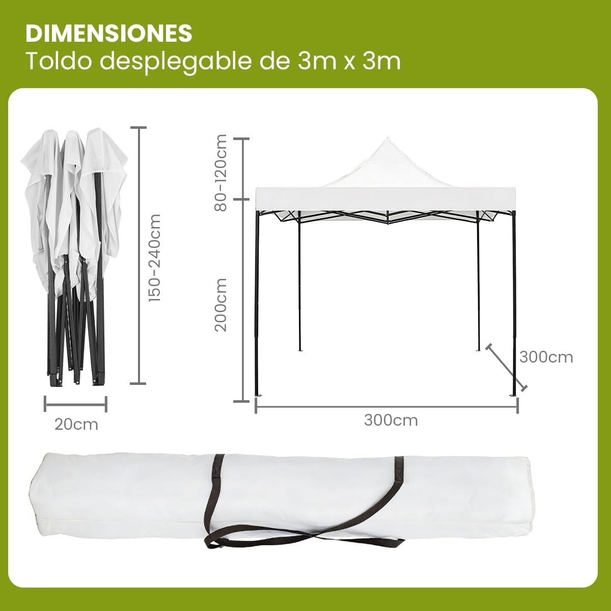 Carpa Plegable 3 x 3 m, Toldo de jardÃ­n Impermeable, Carpas para Exteriores Pergola,Cenadores para Jardin Fiesta Camping Playa