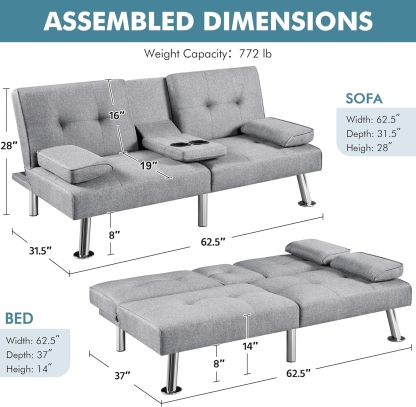 Yaheetech - Sofá cama convertible ajustable, moderno sillón reclinable, piel sintética, plegable, cama de invitados, reposabrazos extraíbles, portavasos 3 ángulos, capacidad de 317 kg, blanco