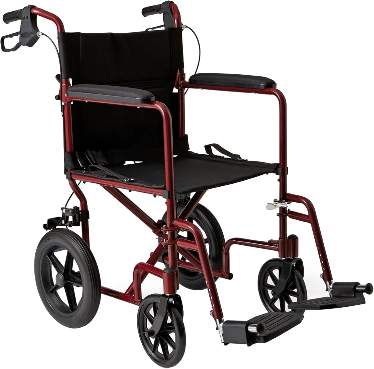 Medline - Silla de ruedas plegable para adultos con freno de mano, Rojo