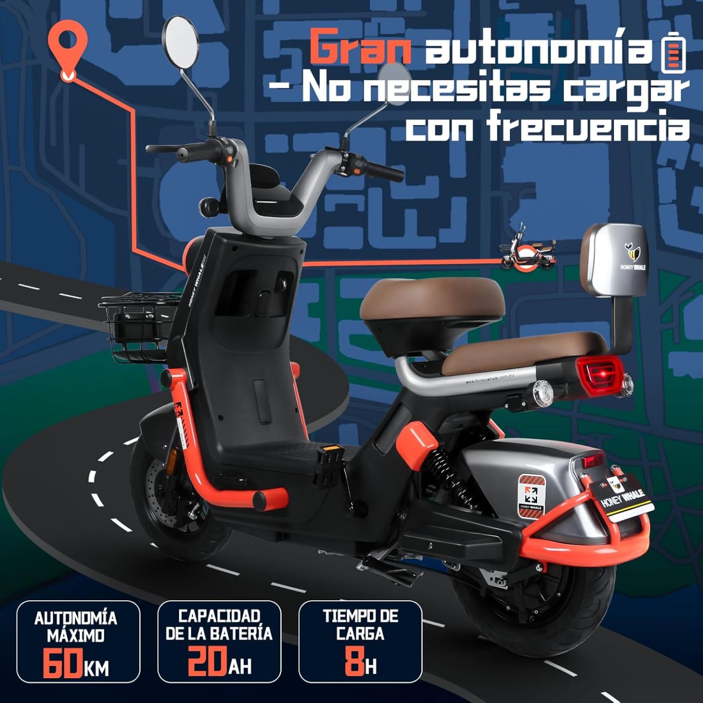 HONEYWHALE KC PRO Bicicleta Electrica para Adultos, Moto Electrica con Alarma, Potencia Motor Hasta 800W, Velocidad Máxima 45KM/H, Autonomía 60KM, Compatible con Desbloqueo NFC