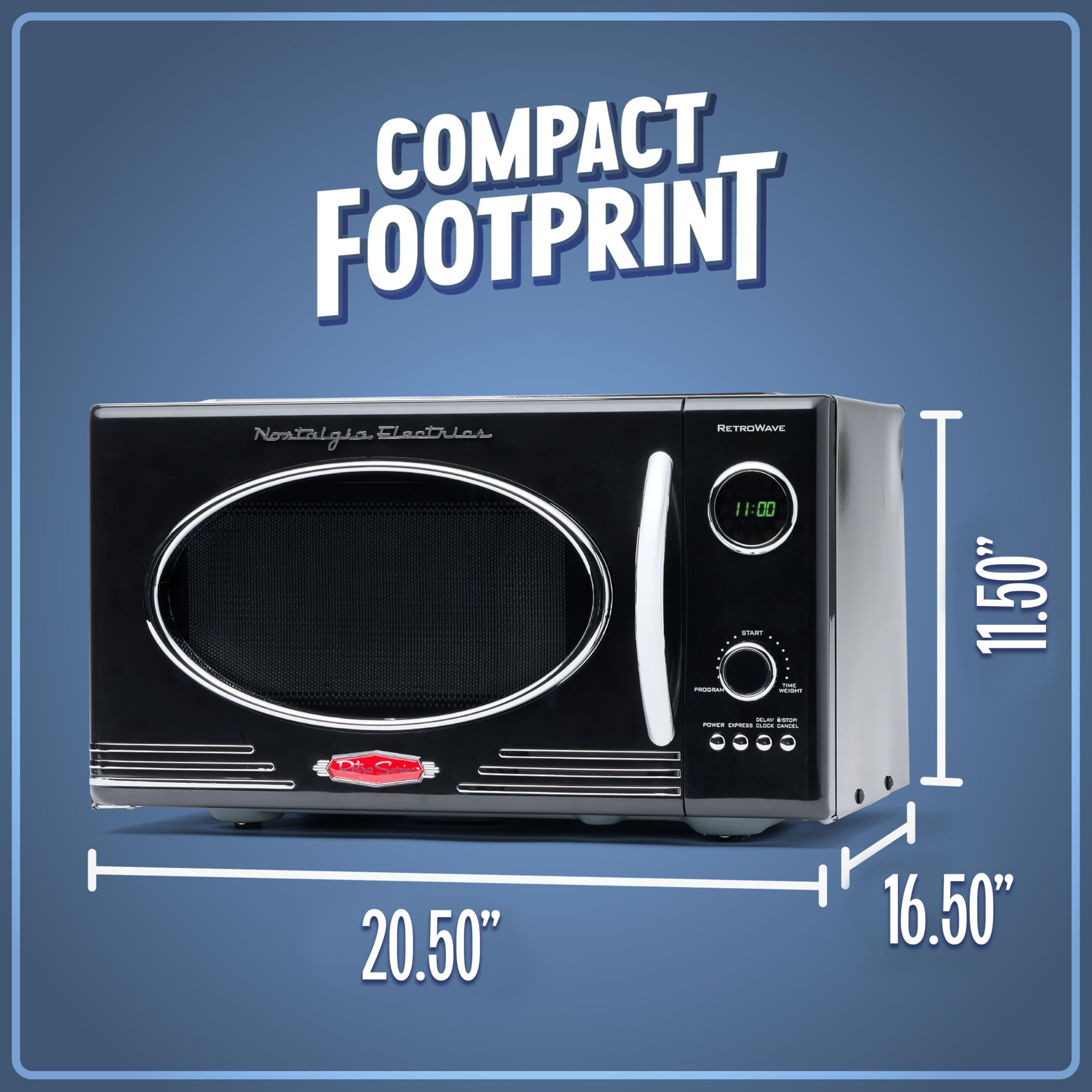Nostalgia - Horno de microondas retro para encimera de mediados de siglo, tamaño grande de 900 W, 0.9 pies cúbicos, 8 ajustes de cocción preprogramados, reloj digital, electrodomésticos de cocina,