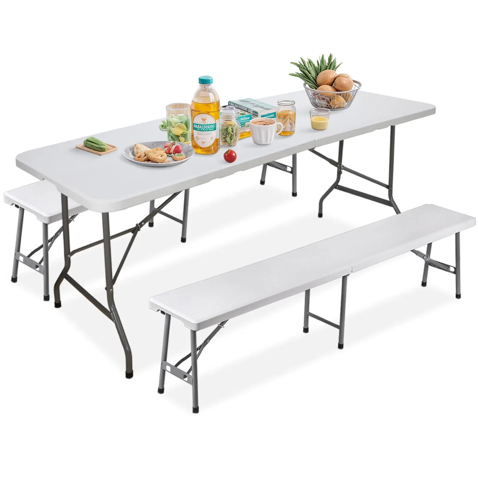 Mesa Plegable de 1.8 m con 2 Bancos, HDPE Impermeable, Soporta 159 kg, para Camping, Picnic y Exteriores