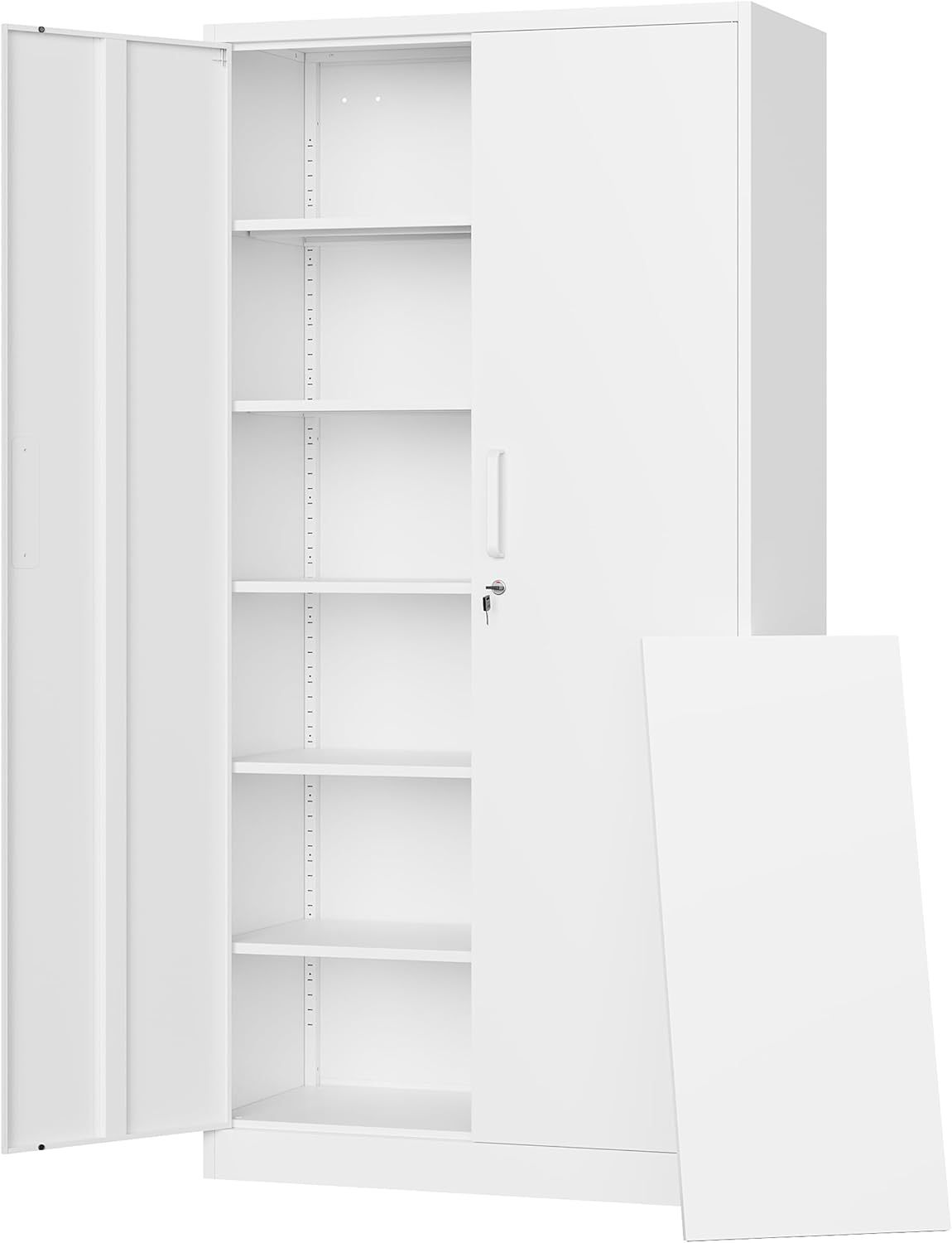Letaya - Armarios de almacenamiento de metal con puerta de cerradura, armarios de acero, 5 estantes ajustables para el hogar, oficina, almacén (blanco)