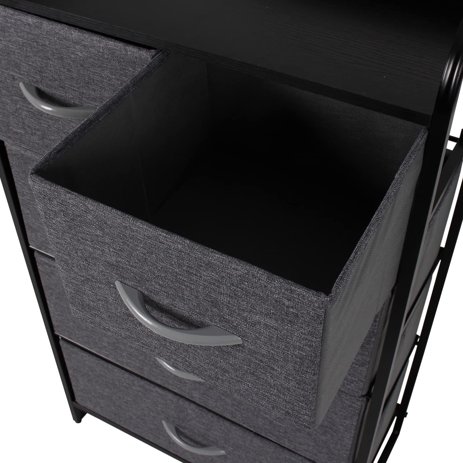 MU:4LIFE Cómoda De 5 Cajones Almacenamiento para Hogar Y Oficina, Organizador Cajonera De Estructura Metal y Cajones De Tela Lino Poliéster y Tela No Tejida (Gris Claro)