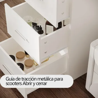 Tocador,Tocador de Maquillaje con Luces de Espejo, Vanity Tocador con 5 Cajones,Estantes de Almacenamiento,Taburete Acolchado, Tocador con 3 Estantes, Mesa de Maquillaje para Dormitorio Blanco