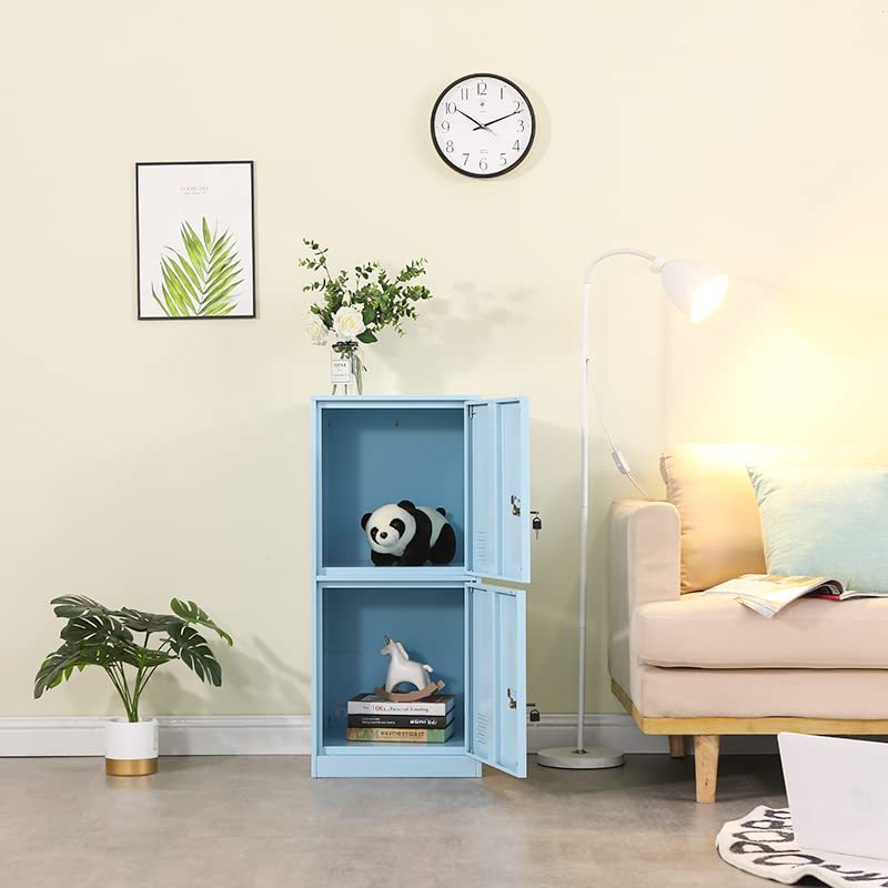 Casillero de almacenamiento vertical metálico de 2 puertas para habitación de niños, escuela, oficina, hogar, apilable, de acero, para juguetes y equipo deportivo, dispositivo antivuelco (2D,