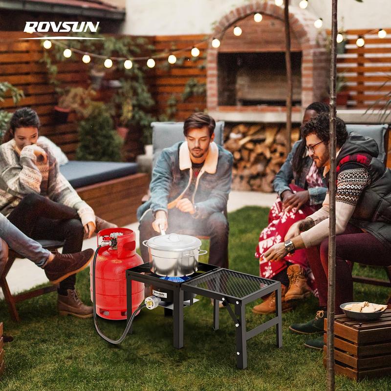 Quemador de propano de alta presión ROVSUN de 100 000 BTU con estante lateral plegable, estufa de gas individual con regulador para cocinar al aire libre, acampar, barbacoas, freír pavo, hervir mariscos y elaborar cerveza casera.