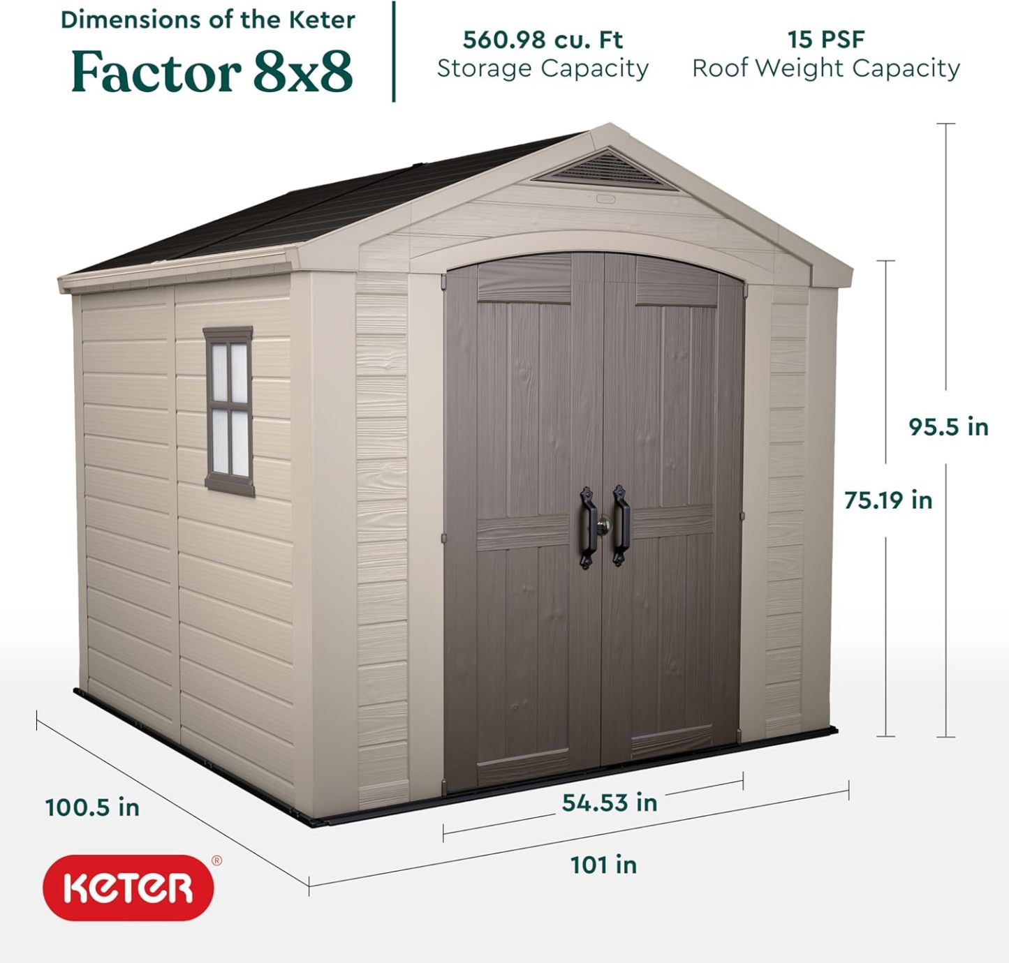 Keter Cobertizo de Almacenamiento para Jardin y Exteriores, Beige, Factor 8x11