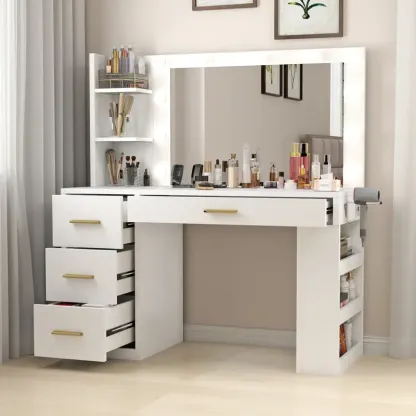 Escritorio tocador Xelsyo con 4 cajones y 3 estantes de almacenamiento Escritorio tocador de maquillaje 3 modos de iluminación para regalo de Halloween Navidad