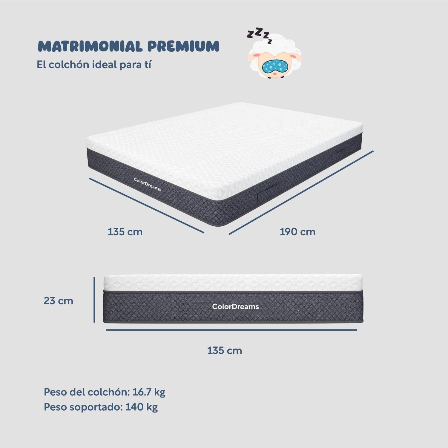 COLORDREAMS | Colchón en Caja Individual Memory – 100x190x23 cm - 6 Capas de Espuma de Alta Densidad – Manijas Reforzadas – Firmeza Justa – Hipoalergénico