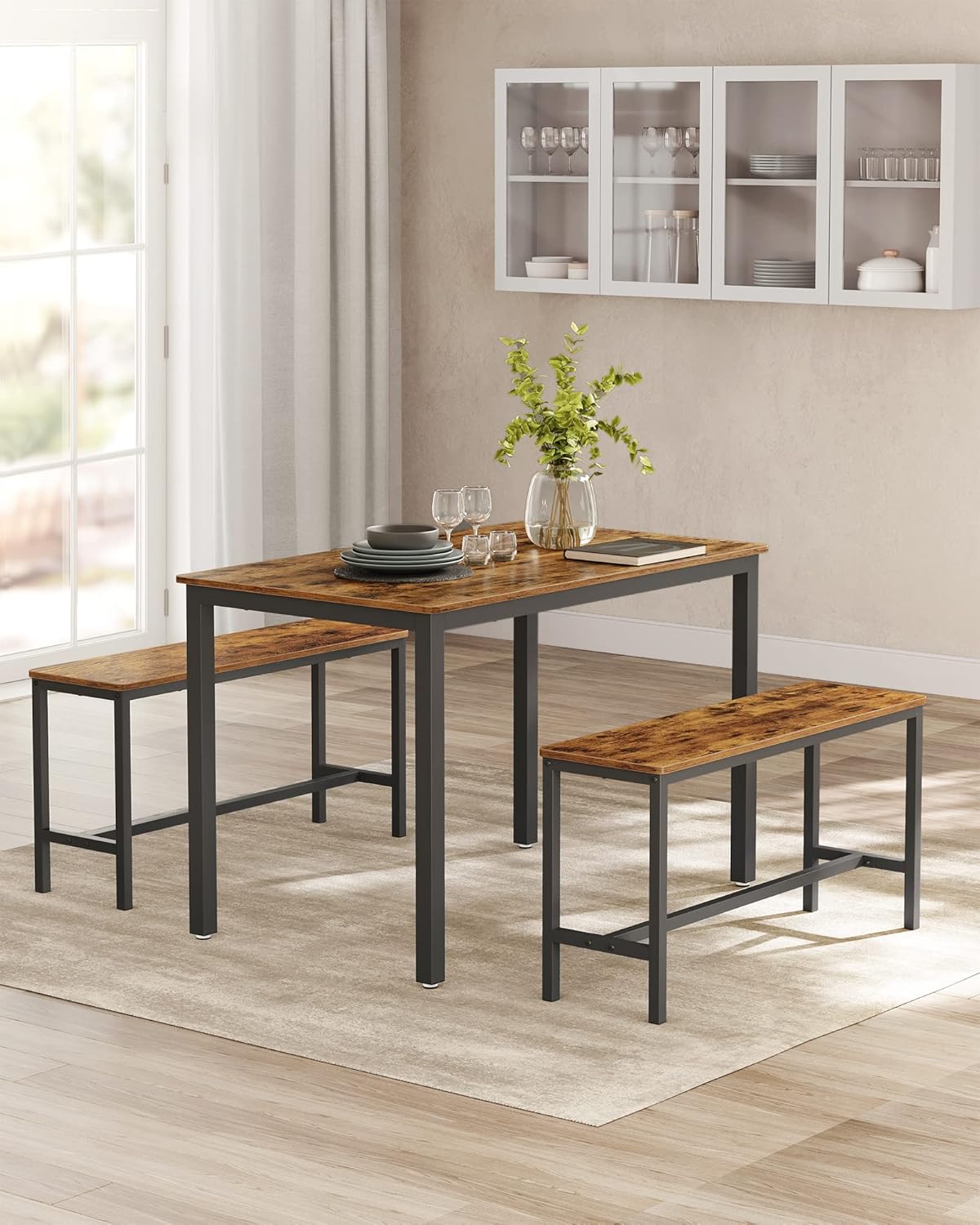 VASAGLE UKDT070B01 - Juego de Mesa de Comedor, Mesa de Cocina con sillas, Industrial para Cocina, Sala de Estar, Sala de Fiesta, café rústico y Negro