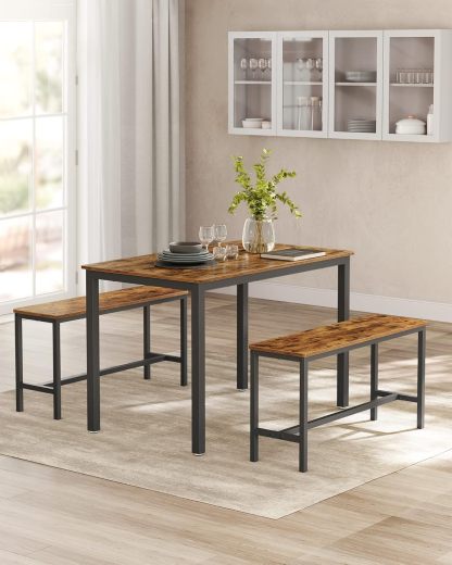 VASAGLE UKDT070B01 - Juego de Mesa de Comedor, Mesa de Cocina con sillas, Industrial para Cocina, Sala de Estar, Sala de Fiesta, café rústico y Negro