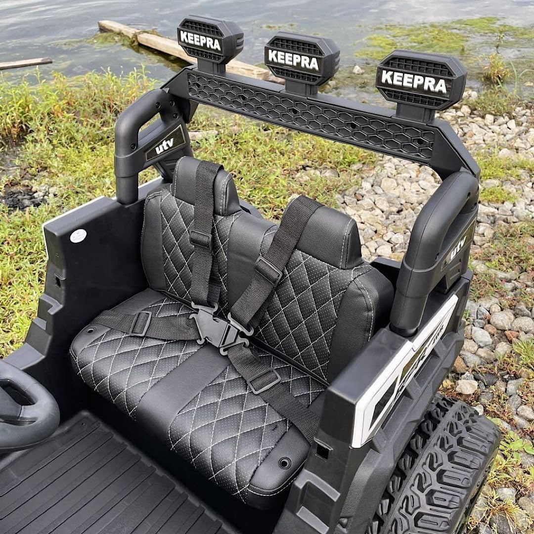 RZR Premium - montable electrico Todo Terreno con 4 Motores de 30 W, Asientos de Piel, Control Remoto, cinturón de Seguridad y Luces LED Brillantes para niños de 3 a 8 años.