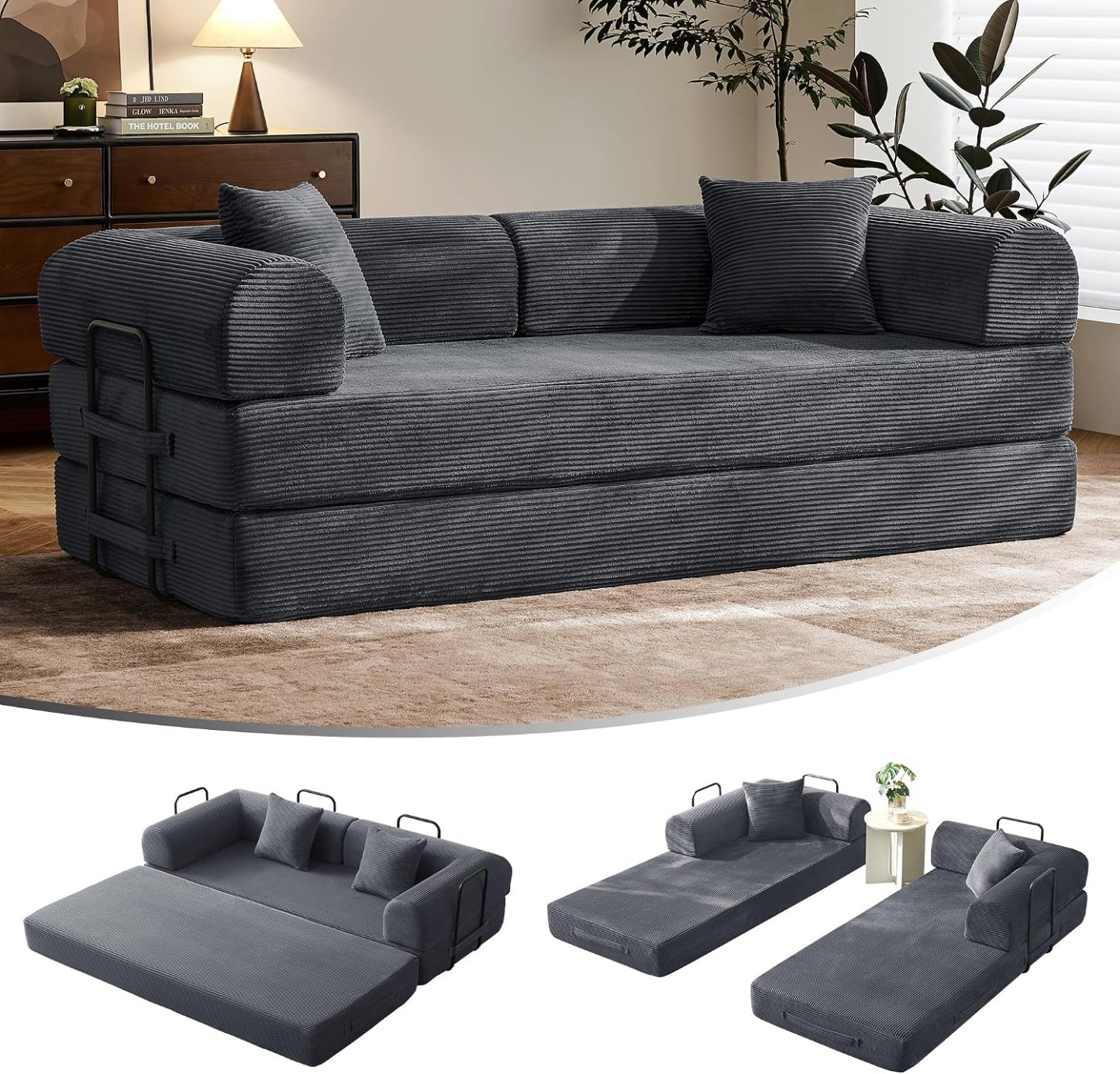 🛋️ Sofá Cama Convertible 79 Pulgadas, Diseño Deshuesado, Mueble Multifuncional para Sala de Estar, Colores Beige y Blanco