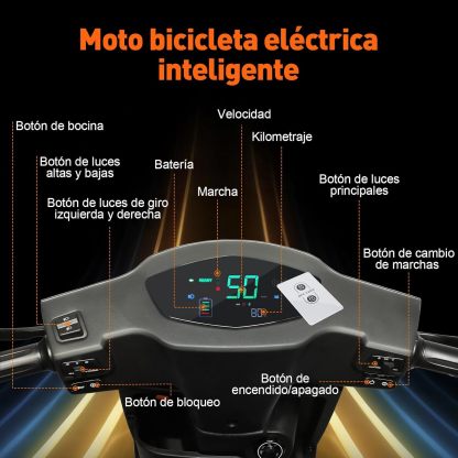 HONEYWHALE i009 Moto Bicicleta Electrica para Adultos, Scooter Inteligente con Batería de Litio Extraíble de 24AH, 800W Motor, Velocidad Máxima 50KM/H, Autonomía 70KM, Sistema Antirrobo