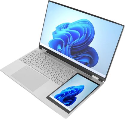 Haofy Laptop de Pantalla Doble, 1280x800 Pantalla Táctil IPS de 7 Pulgadas 16GB HD Laptop Plata Desbloqueo de Huellas Dactilares para Negocios para 11 (16GB+1TB Enchufe de EE. UU.)