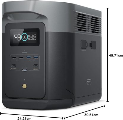 EcoFlow 2048Wh Estación de Energía Portátil DELTA 2 Max, Batería LFP de Expandible a 6 kWh, Carga Completa en 1 Hora, Potencia de Hasta 3100W, Generador Solar Silencioso para Hogar, Camping, RV