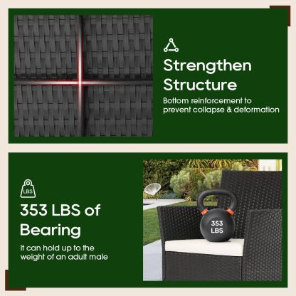 FDW - Juego de 4 muebles para exteriores, juego de conversación de mimbre con silla de ratán, mesa de centro para exteriores, interiores, jardín, patio, porche, terraza, balcón, cojines de mimbre
