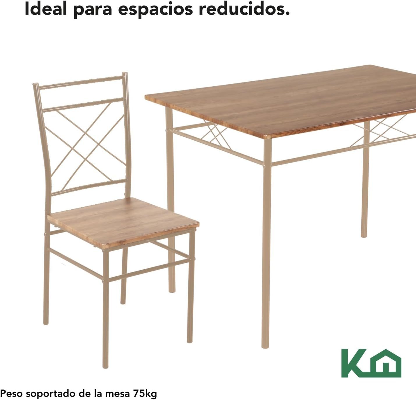 Kingshouse | Mesa de Comedor con 4 Sillas – Mesa de Madera MDF para 4 Personas – Estructura metálica – Moderna Minimalista – Juego de Mesa + 4 Sillas – Muebles para Cocina Restaurante y Cafeterías