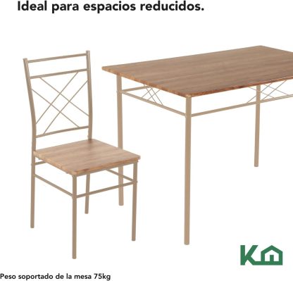 Kingshouse | Mesa de Comedor con 4 Sillas – Mesa de Madera MDF para 4 Personas – Estructura metálica – Moderna Minimalista – Juego de Mesa + 4 Sillas – Muebles para Cocina Restaurante y Cafeterías