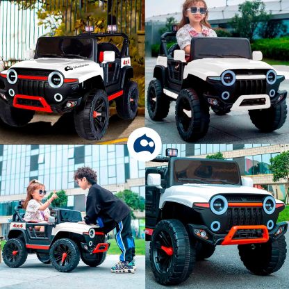 Bluelander Carro Electrico Tipo Jeep Montable Niño Niña, 69*61*105 Cm, Carro Electrico 5 KM/H, Carrito Montable Electrico Musical, Luz Led, Control Remoto, Puerto USB, MIC, Bateria Recargable (Rojo)