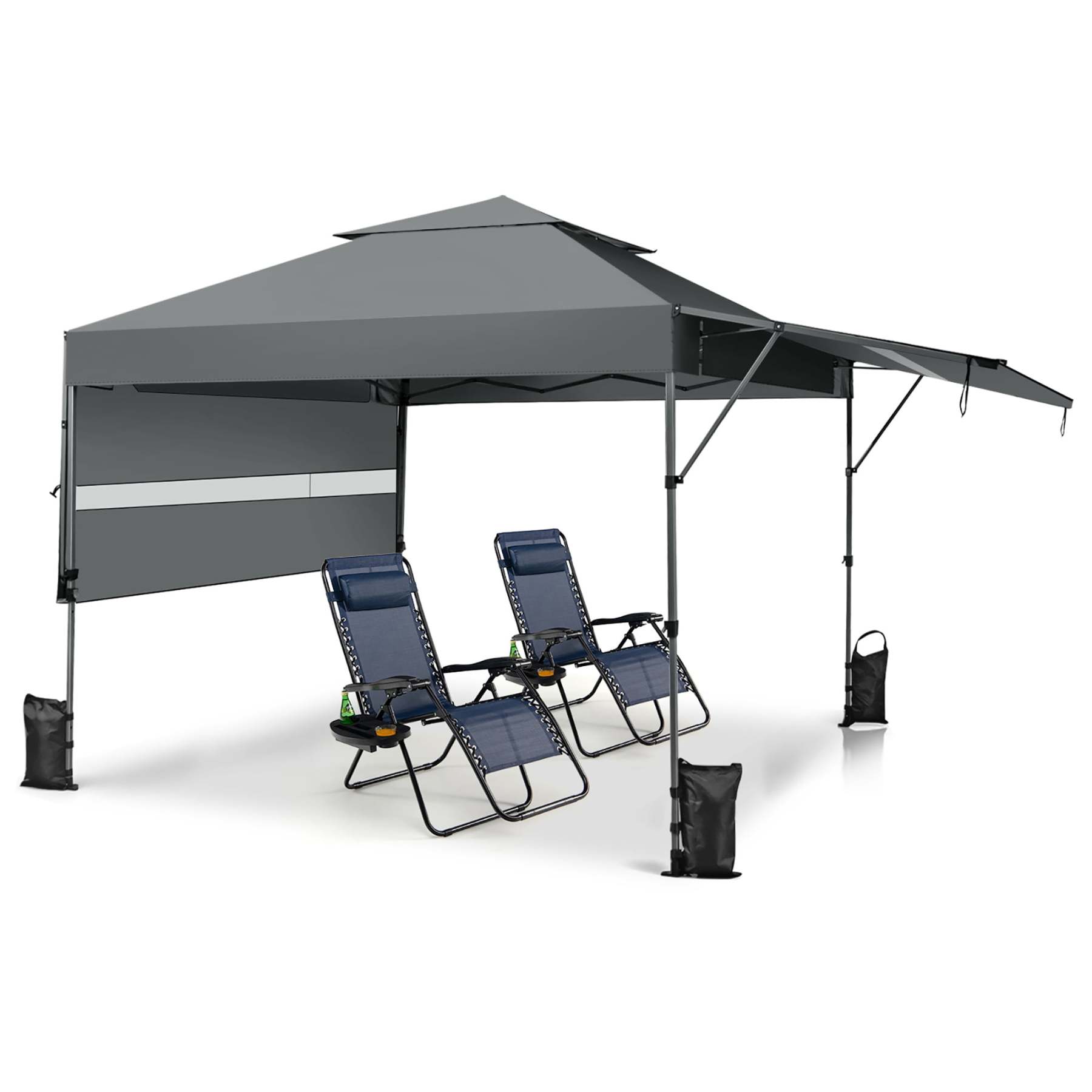 Costway 3x3m Pabellón Emergente Instantáneo Plegable para Exterior con Dos Mitades de Toldo Carpa Portátil Ajustable en Altura para Camping