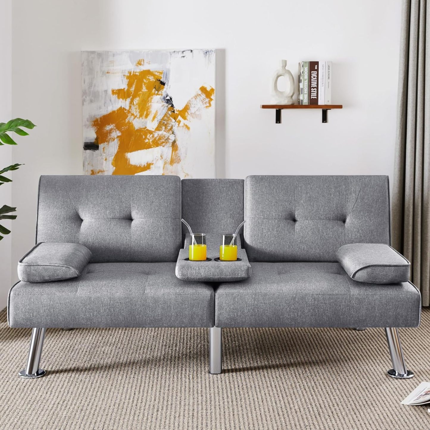 Yaheetech - Sofá cama convertible ajustable, moderno sillón reclinable, piel sintética, plegable, cama de invitados, reposabrazos extraíbles, portavasos 3 ángulos, capacidad de 317 kg, blanco