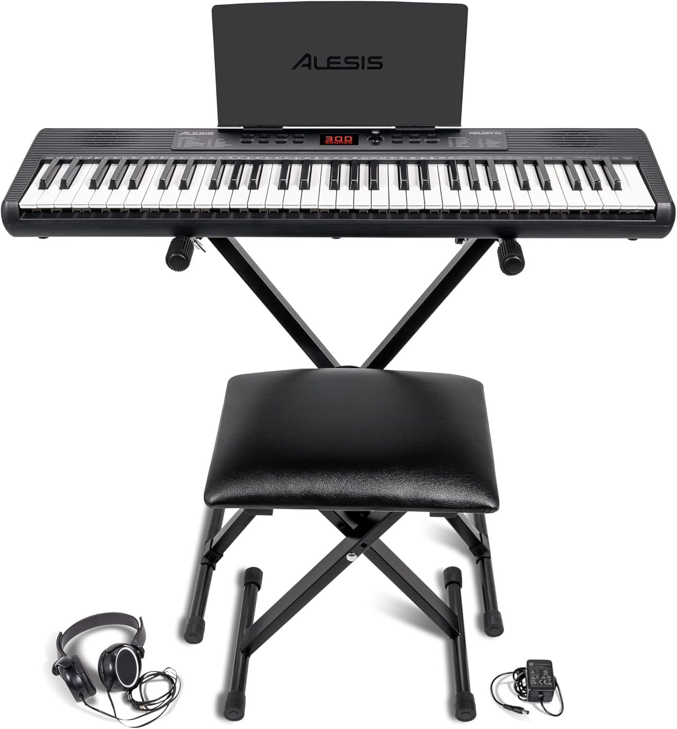 Alesis Melody 61 MK4 Teclado Piano Eléctrico para Principiantes con 61 Teclas, Altavoces, Soporte, Banqueta, Auriculares, 300 Sonidos y Lecciones de Música
