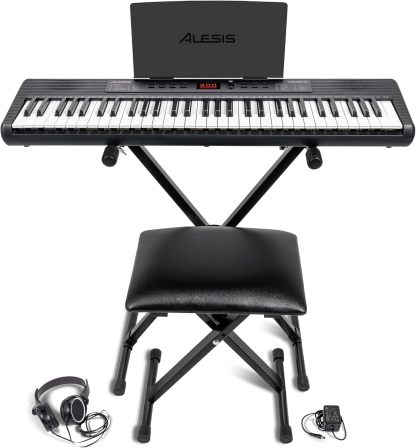 Alesis Melody 61 MK4 Teclado Piano Eléctrico para Principiantes con 61 Teclas, Altavoces, Soporte, Banqueta, Auriculares, 300 Sonidos y Lecciones de Música