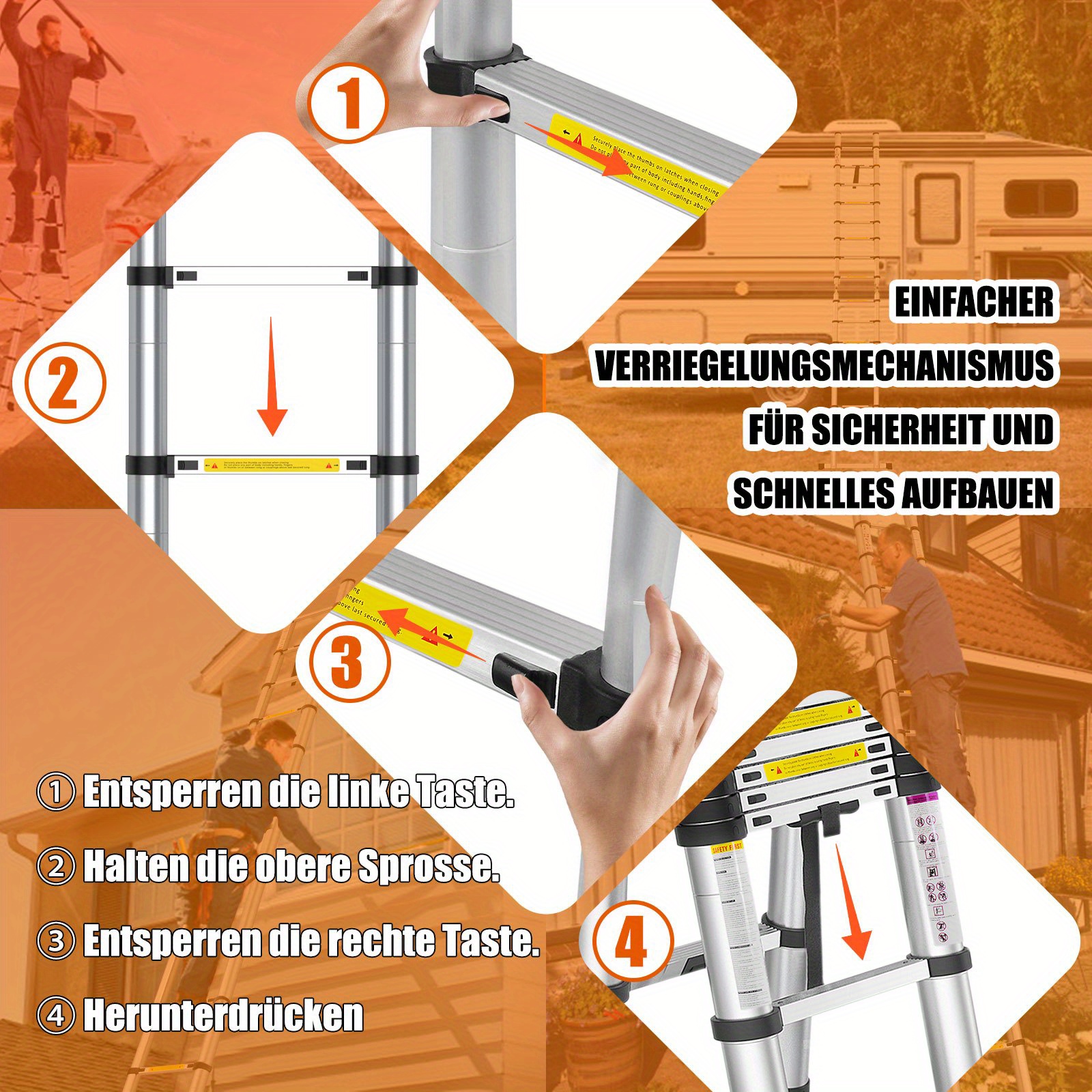 Escalera Telescópica Plegable de Aluminio Aweioo 3.8m, Escalera Extensible Antideslizante Multifunción, Carga Máxima: 150kg, Escaleras de Uso Múltiple, Diseño Compacto,Escalera Ligera,Escalera Duradera,Escalera Retráctil,Entusiastas del Bricolaje